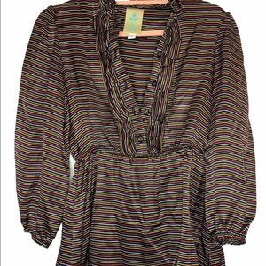 Eskell Multicolor Silk Striped Puffed Sleeve Top